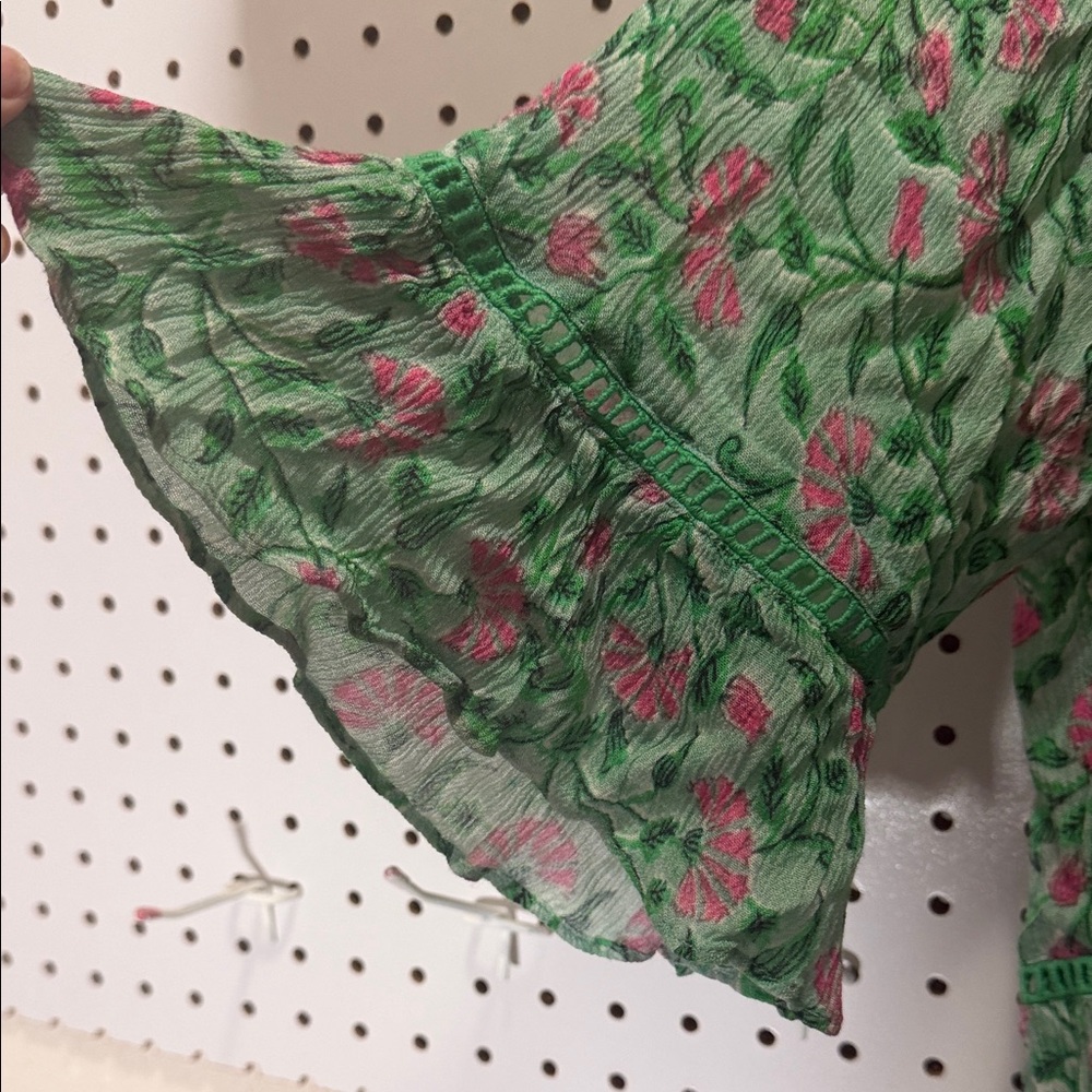 Playa Lucila Green Floral Mini Dress Ruffle Sleeve Boho Spring Summer Dress - Picture 6 of 10